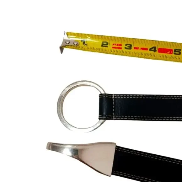 WCM Italian Leather Black Belt Sz M Silver Circle Clip  display picture 1